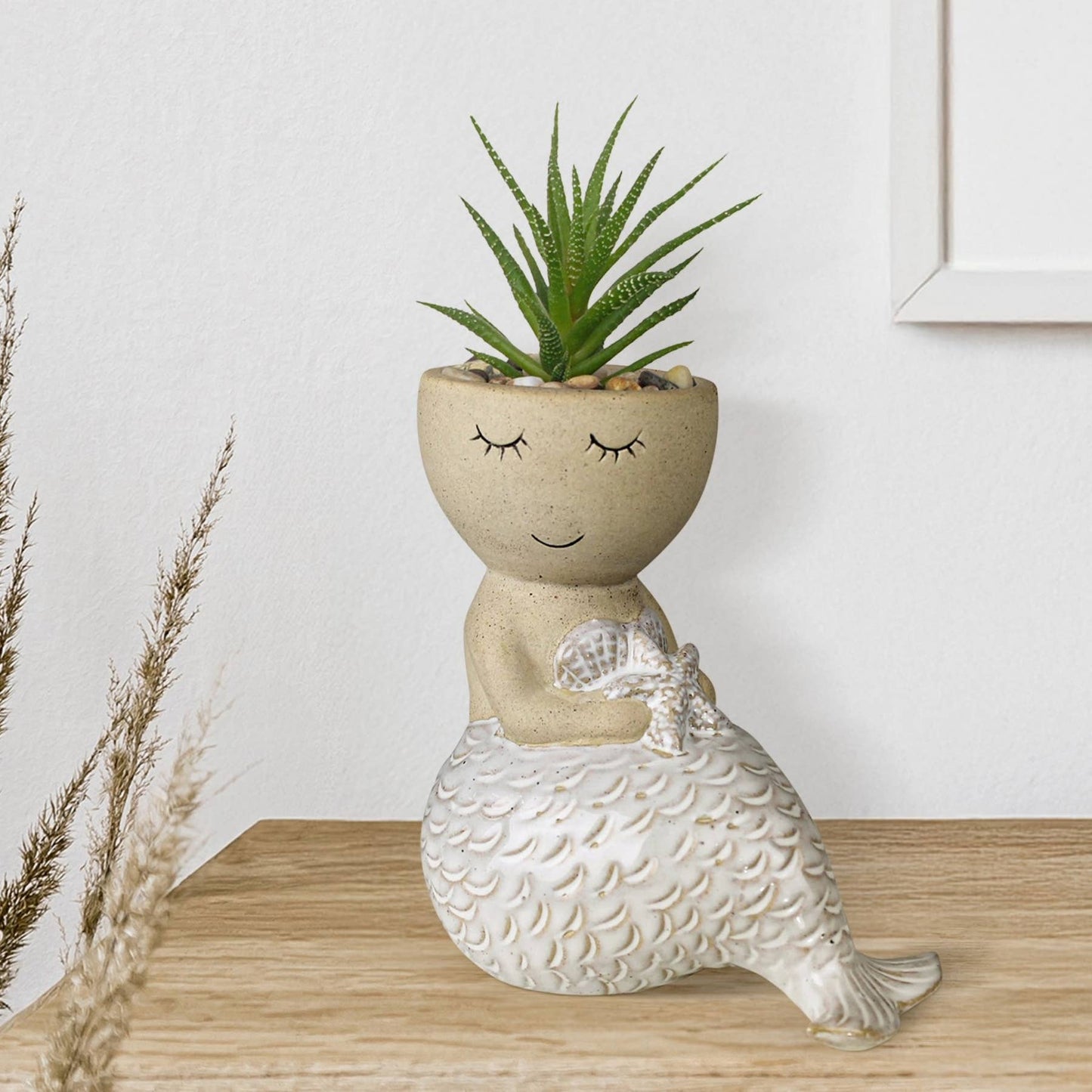 Sitting Mermaid Cachepot, Ceramic: White / Ceramic