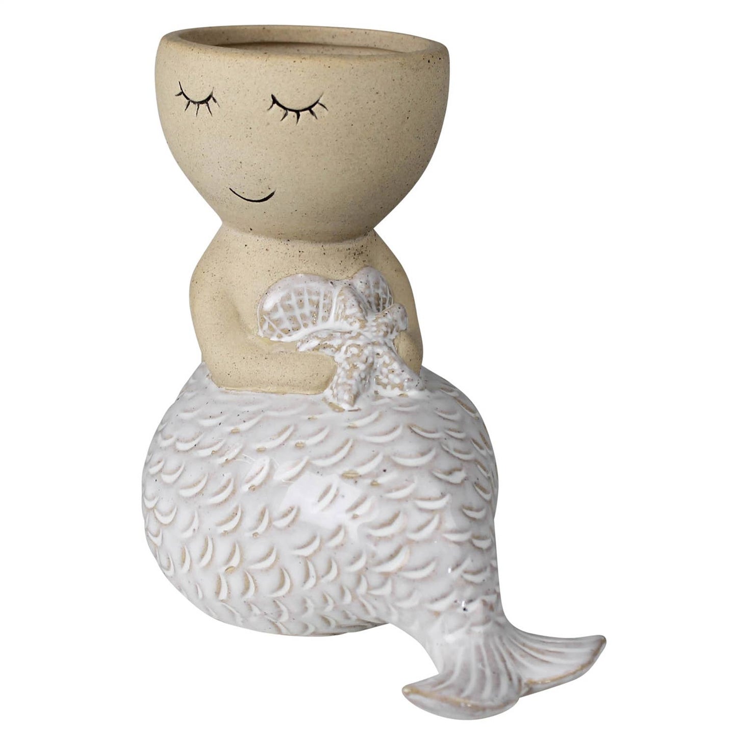 Sitting Mermaid Cachepot, Ceramic: White / Ceramic