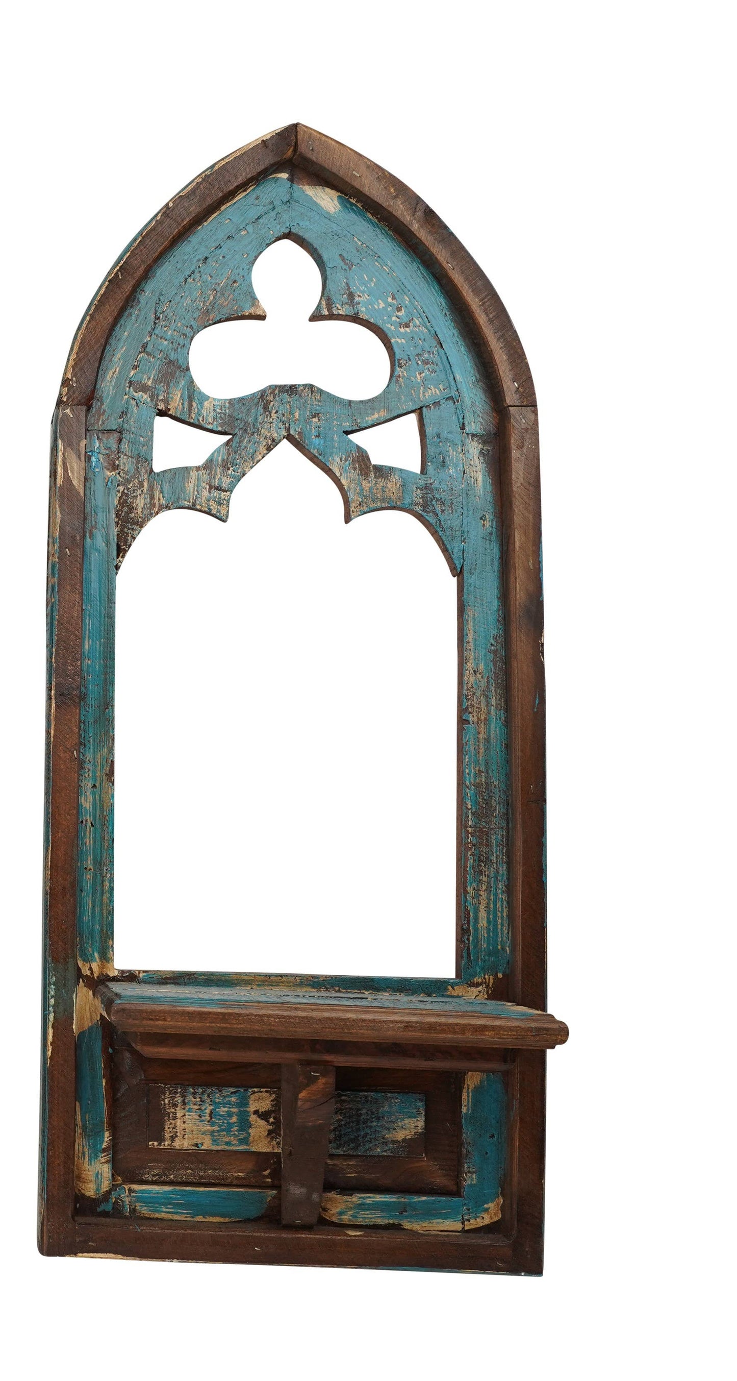 Augusta Wall Window with Shelf-13x31 inches-Rustic-Turquoise