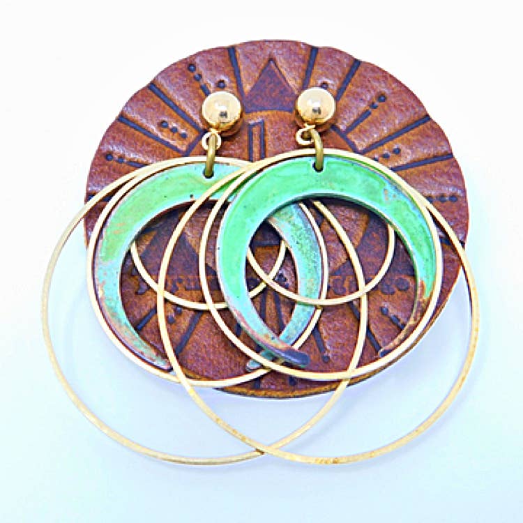 Verdigris Brass Patina Earring Geometric Boho Style