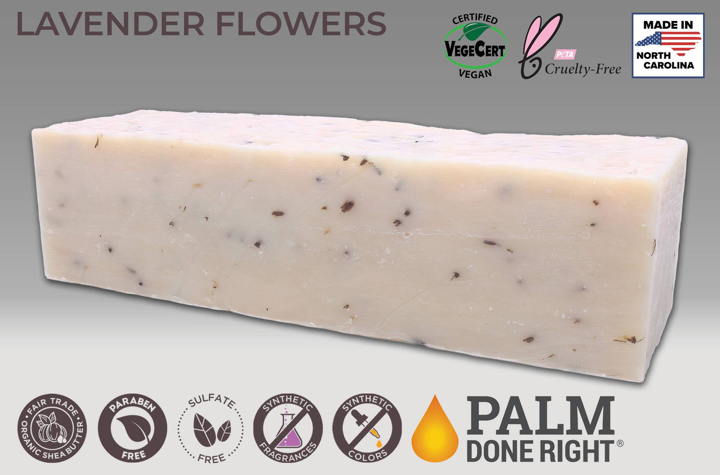 Lavender Flowers Soap: Cut into 10-4.5 oz- 1" bars