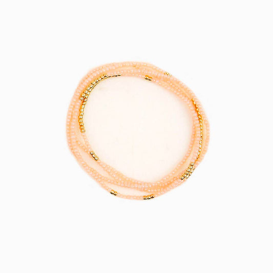 Gold Bead Stretch Necklace Wrap Bracelet: Peach