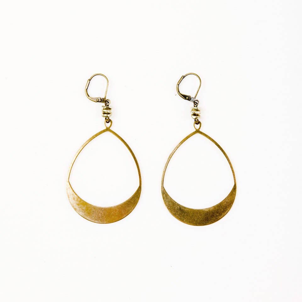 Large Teardrop Hoop Earrings: Brass