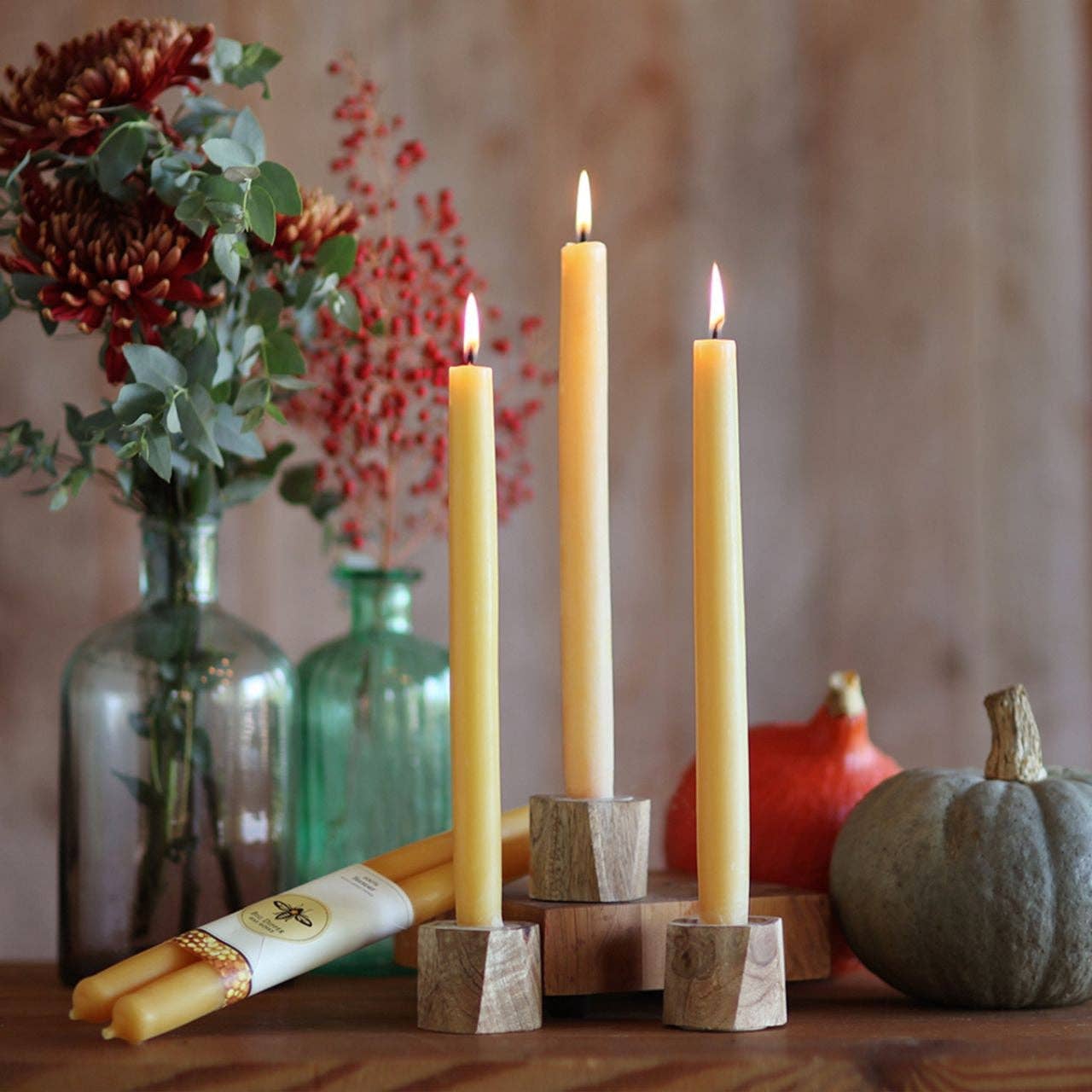 100% Pure Beeswax Tapers: Standard (12" x 7/8") / Pumpkin