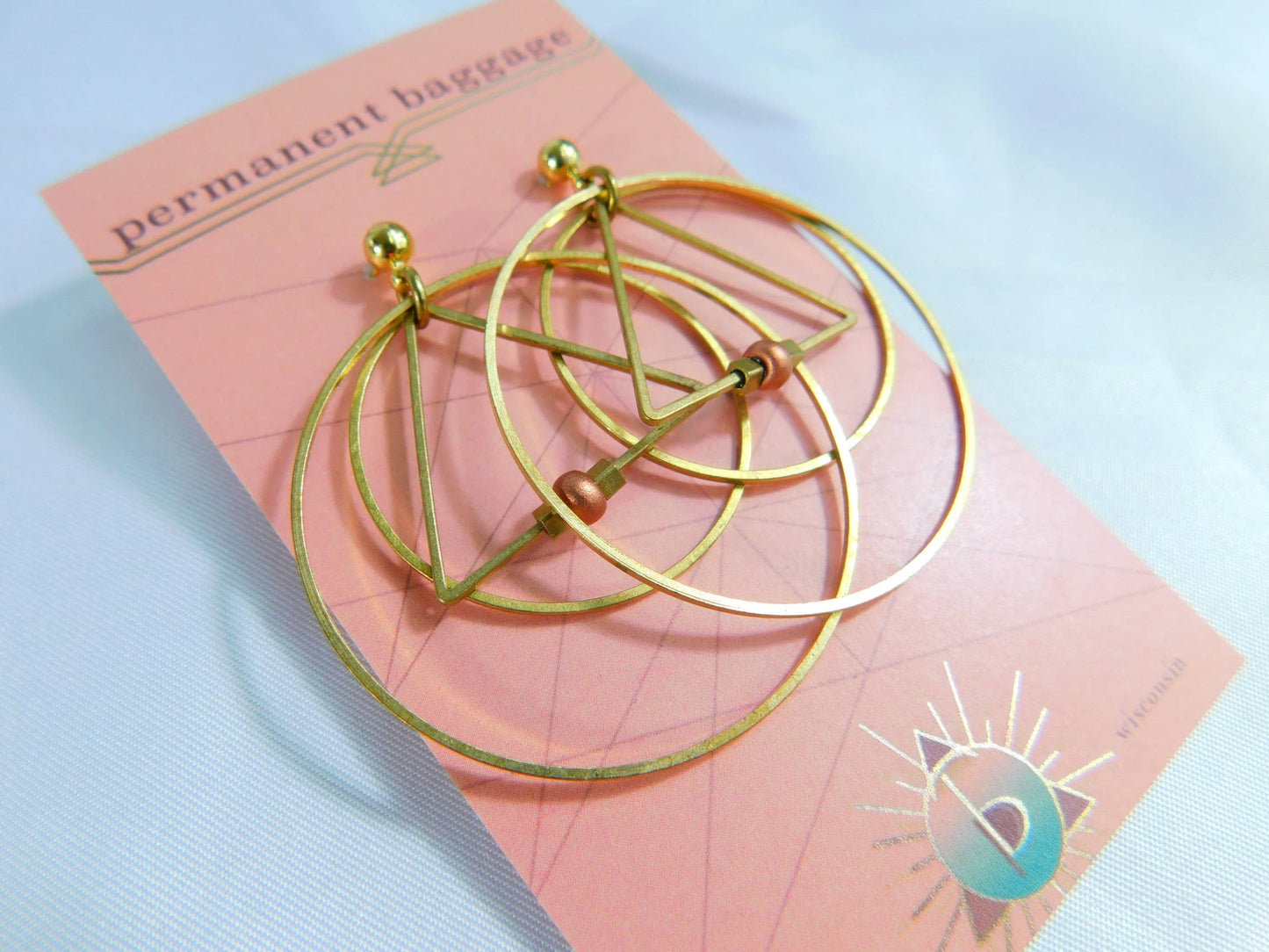 Brass Hoop Earring With Triangle - Copper & Brass Beads: Hook