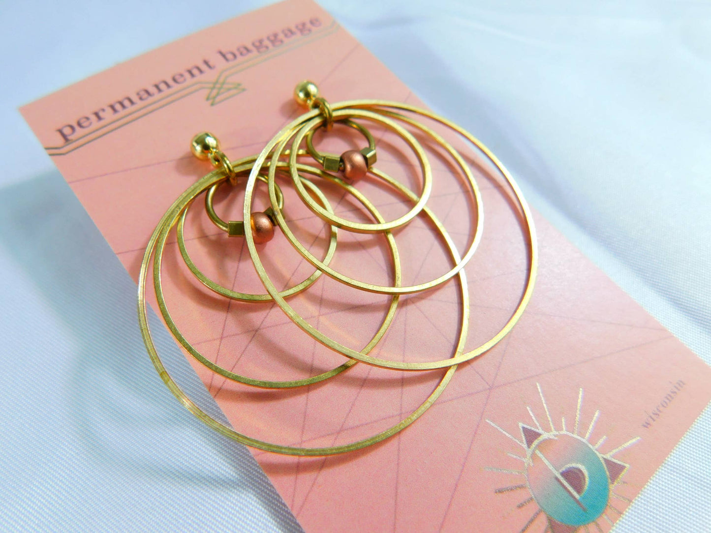 Brass Hoop Earring - Copper Beads & Brass Square Beds: Hook