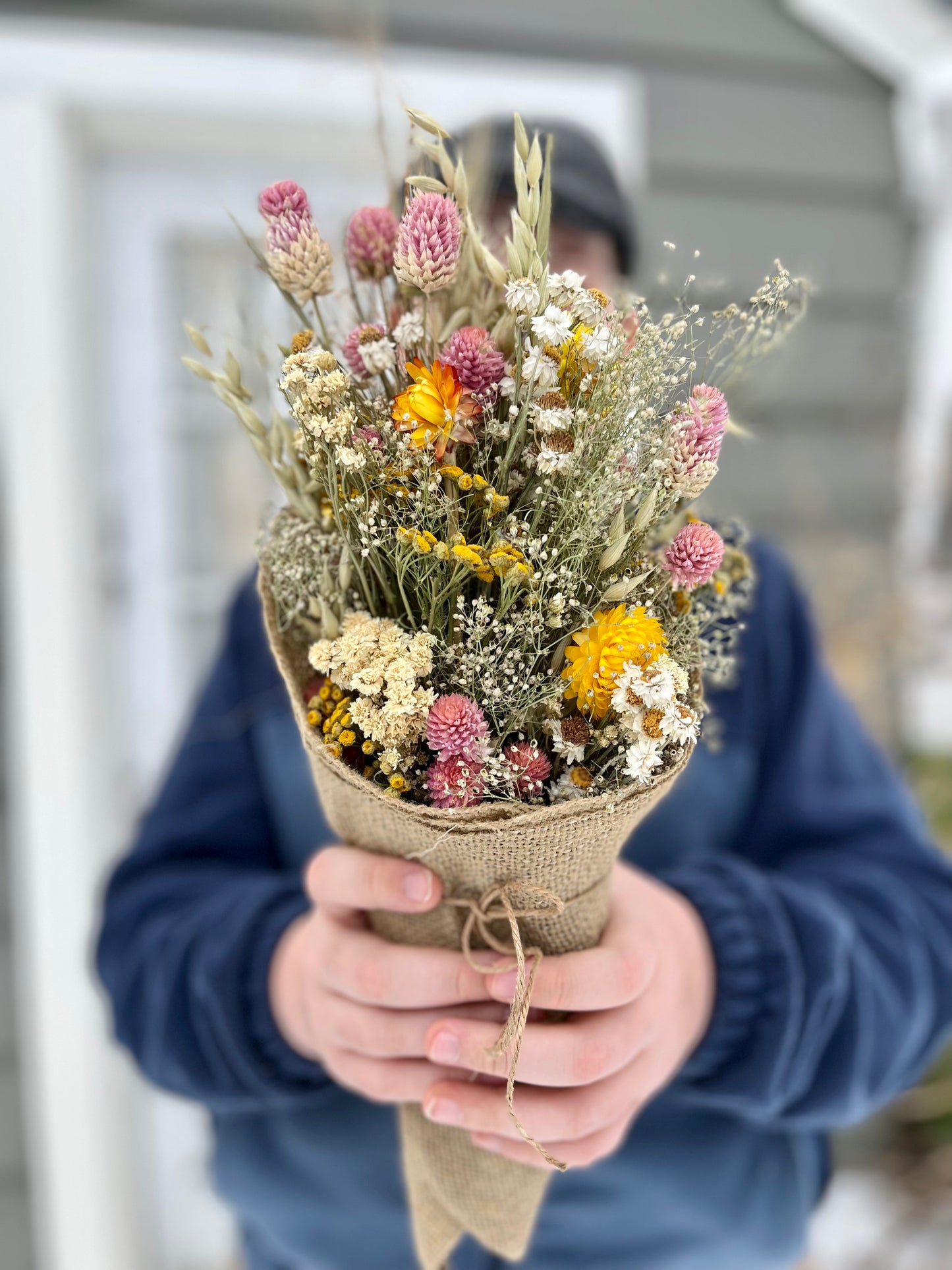 Strawflower and yarrow bouquet