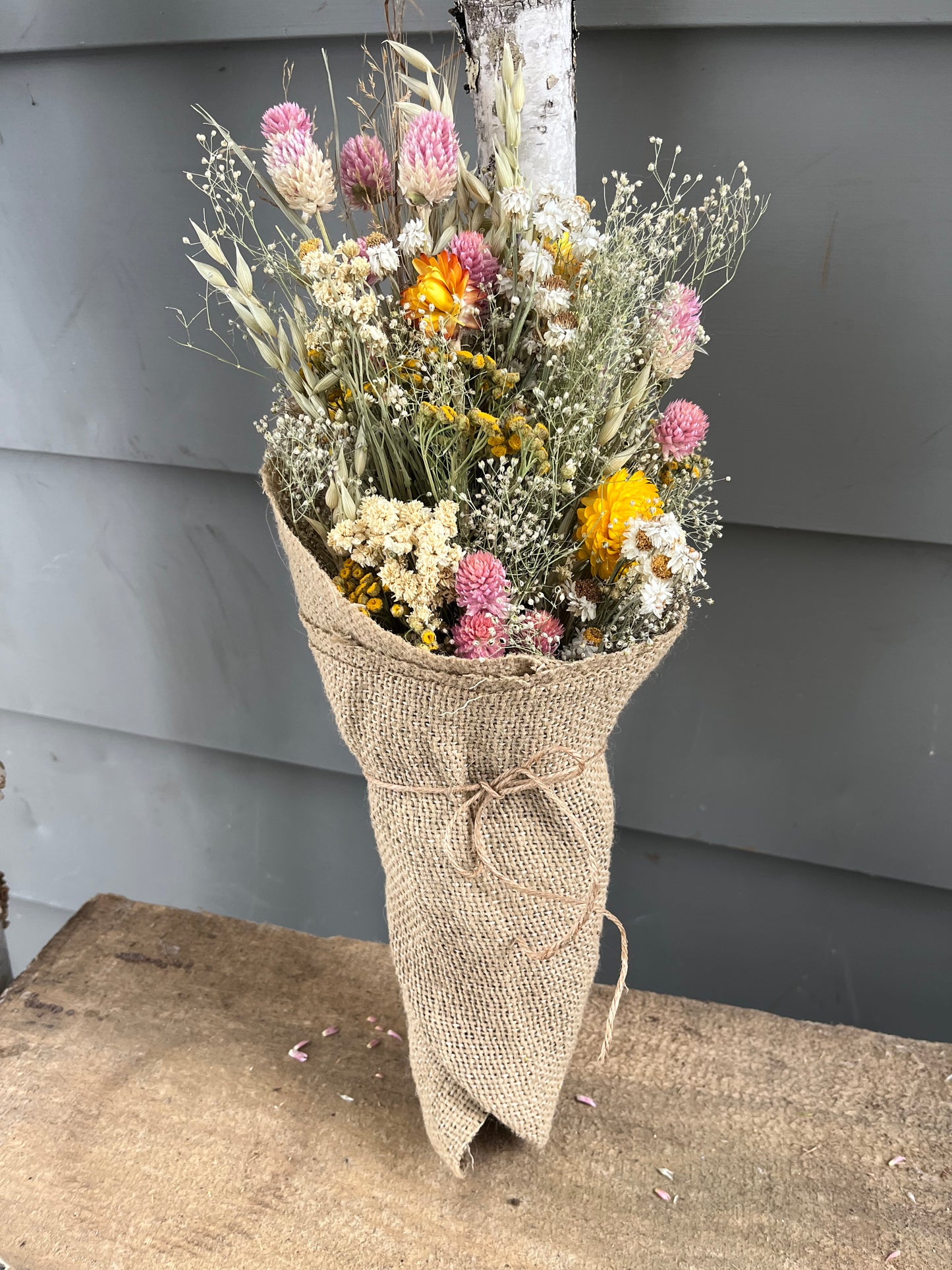 Strawflower and yarrow bouquet