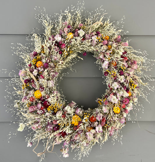 Rice grass and gomphrena wreath